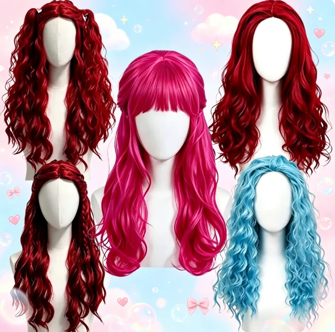 باروكة شعر صناعي طويلة ومجعدة  - مراجعة Women'S Red Accessories وسعره
